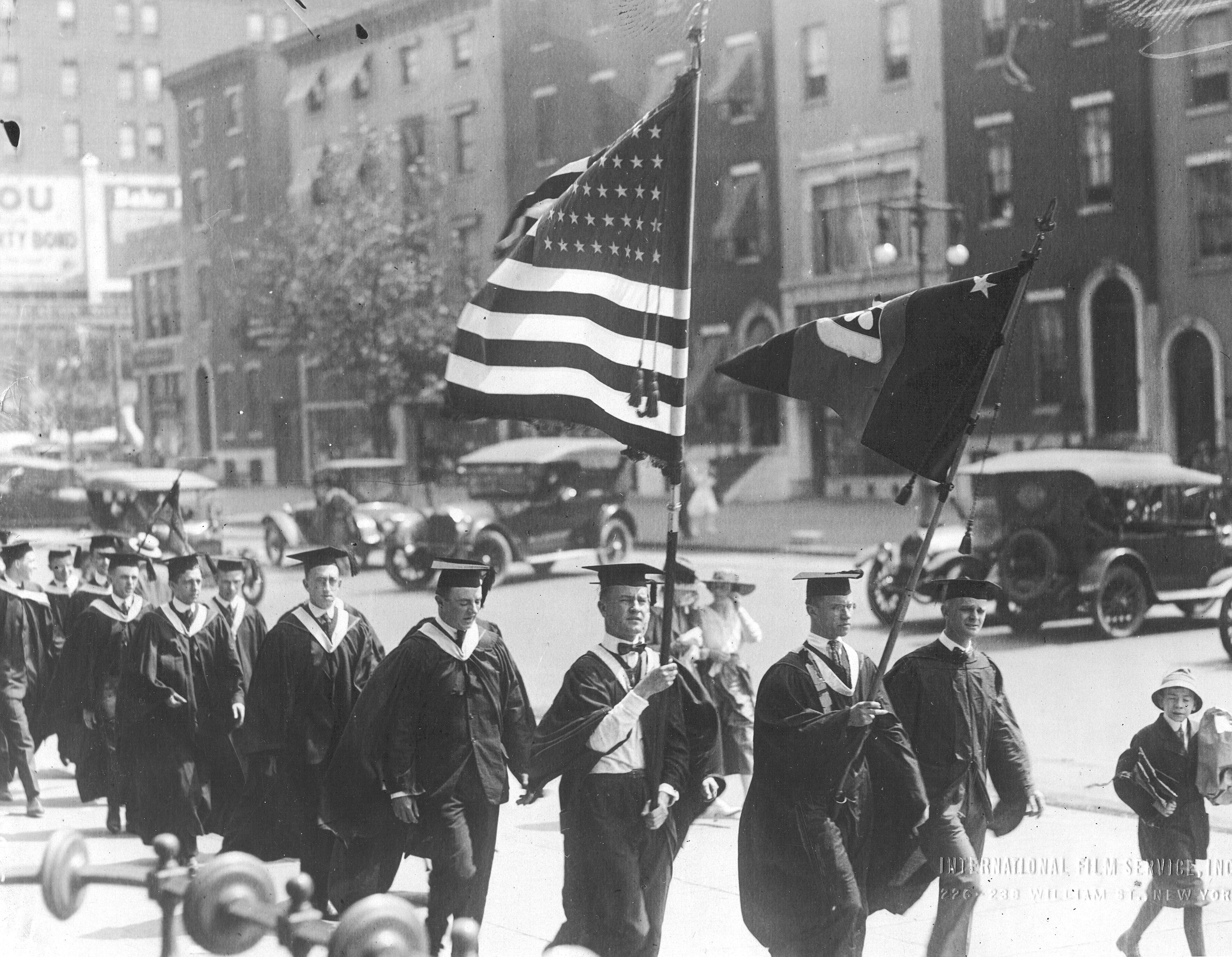  1917 cap and gown commencement procession on Broad Street