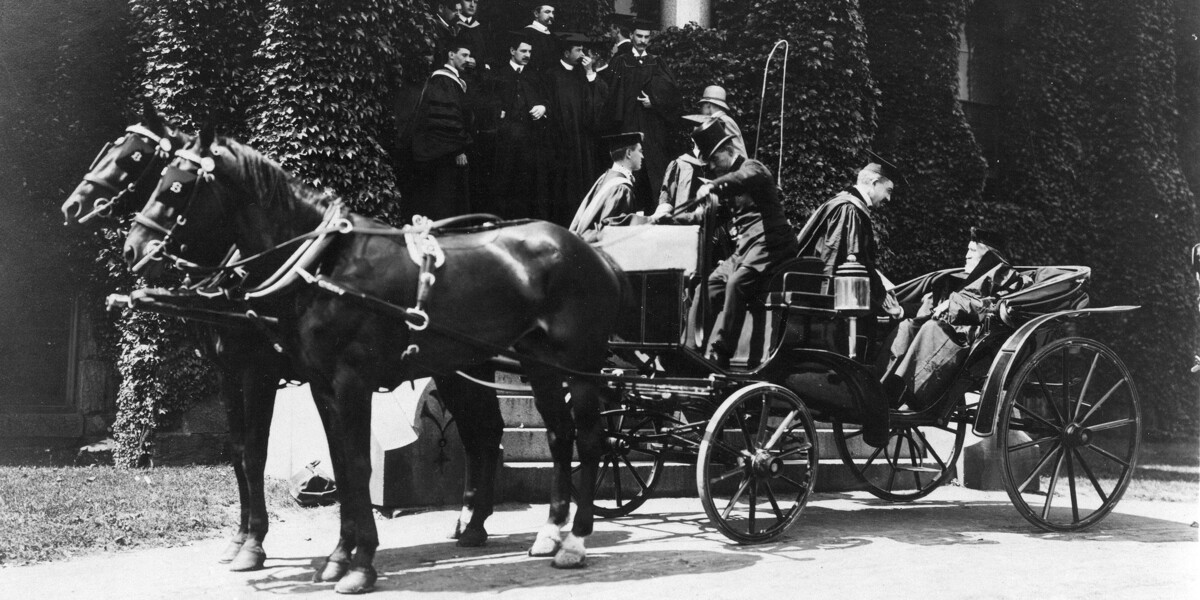 Commencement 1901 procession with horse and carriage