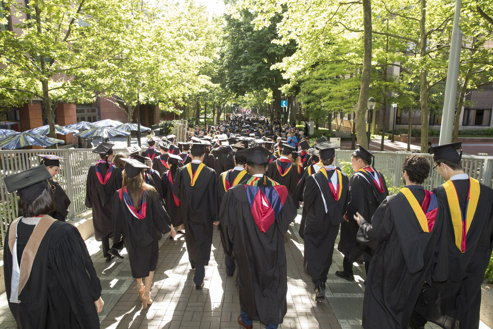 Procession of graduates through campus